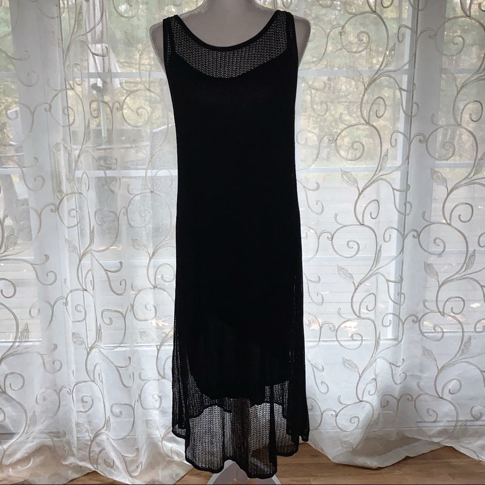 EILEEN FISHER Black Open Weave Long Dress SZ Large